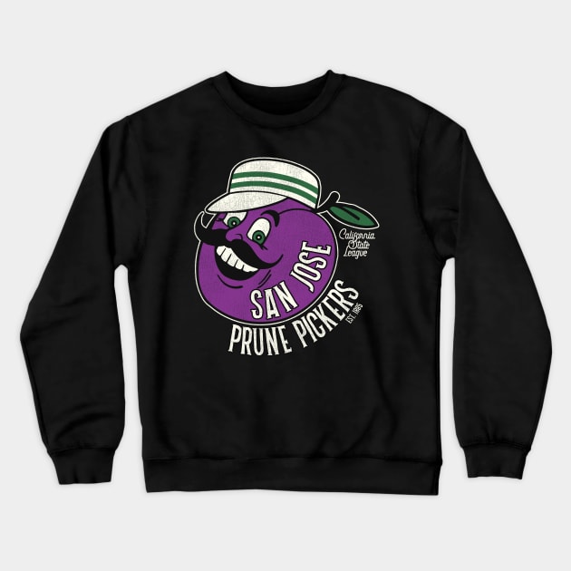 Defunct San Jose Prune Pickers Baseball Team Crewneck Sweatshirt by Defunctland